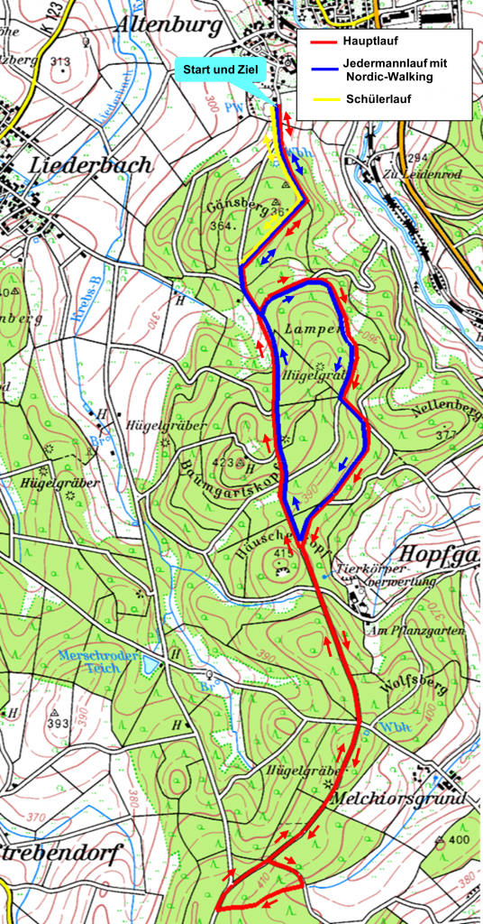 Übersicht über die Strecken beim Schlosswaldlauf